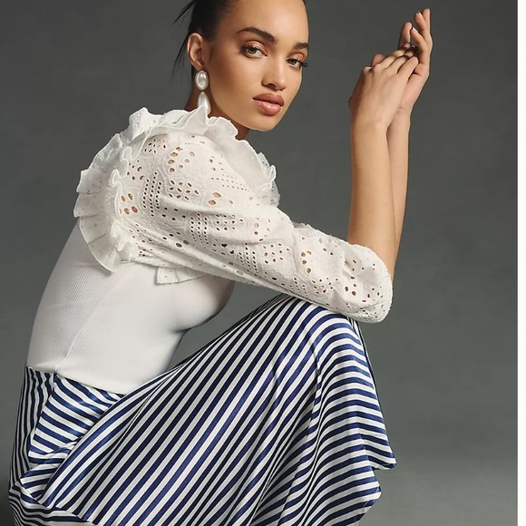 NWT Dolan Left Coast White Eyelet Ruffle Sleeve Sweater Blouse. Size S. Anthro. - Picture 3 of 10